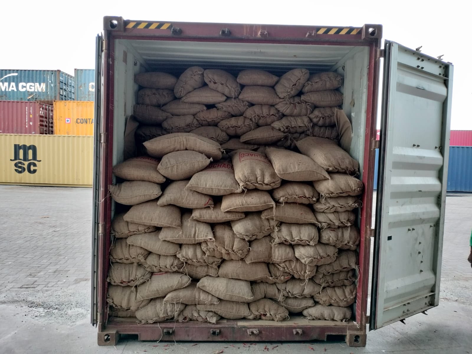 Jute bags in shipping container